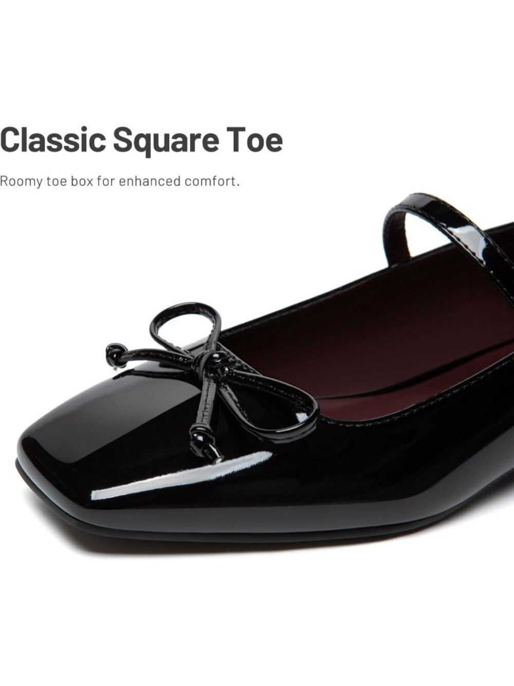 Women's Mary Jane Flats Square Black Toe Ballet Flats Shoes with Buckle Strap - Picture 6 of 6